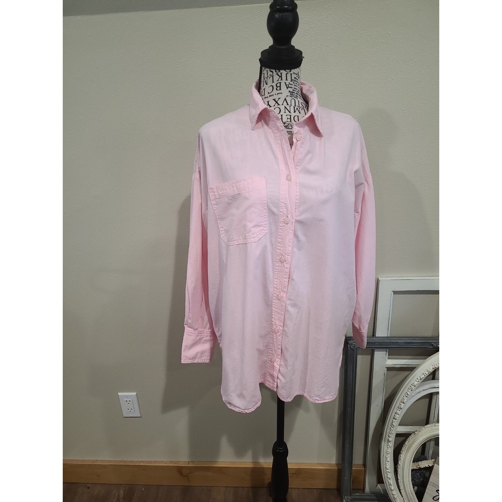 Signature 8 Womens Oversized SZ S bubblegum pink hi low button front top